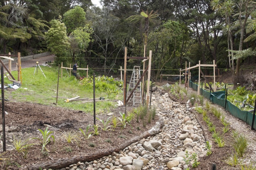 The profile of our house starting to emerge on either side of the stream.