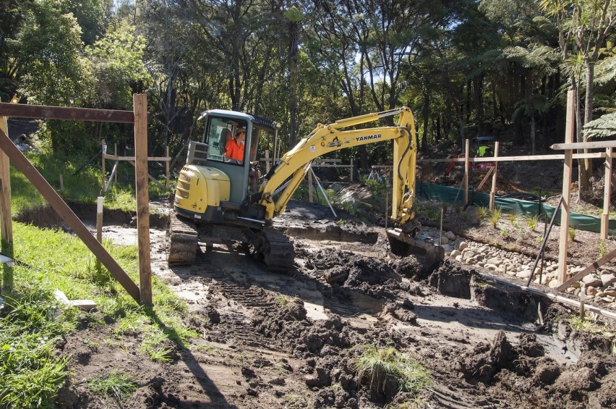 Forming the driveway and garage area.