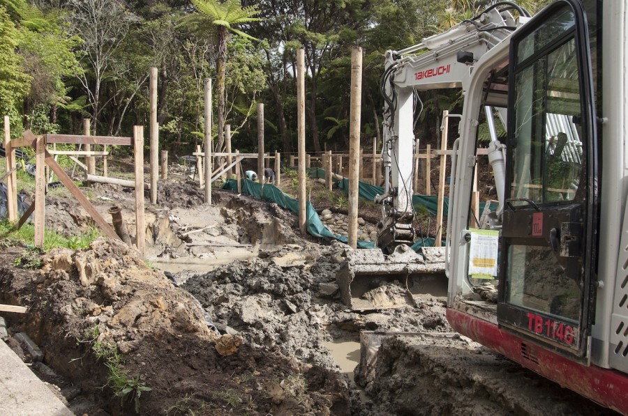 Yikes, a lovely muddy mess under our living pod!