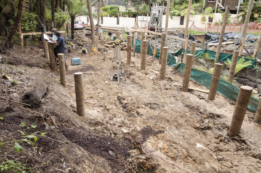 All the piles in place on the bedroom side.
