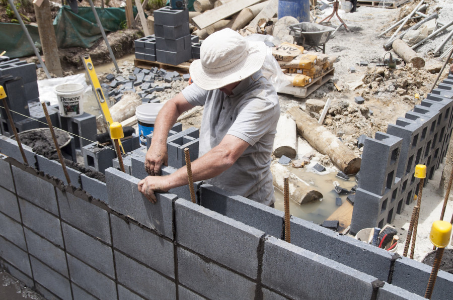 One of the block layers in action. These guys were classic, laugh-a-minute Englishmen with non-stop one-liners.