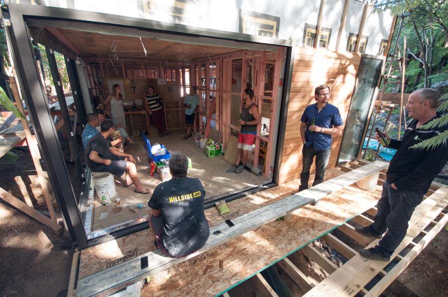 Roof shout! With the roof on, we put on a few beers for the guys. 