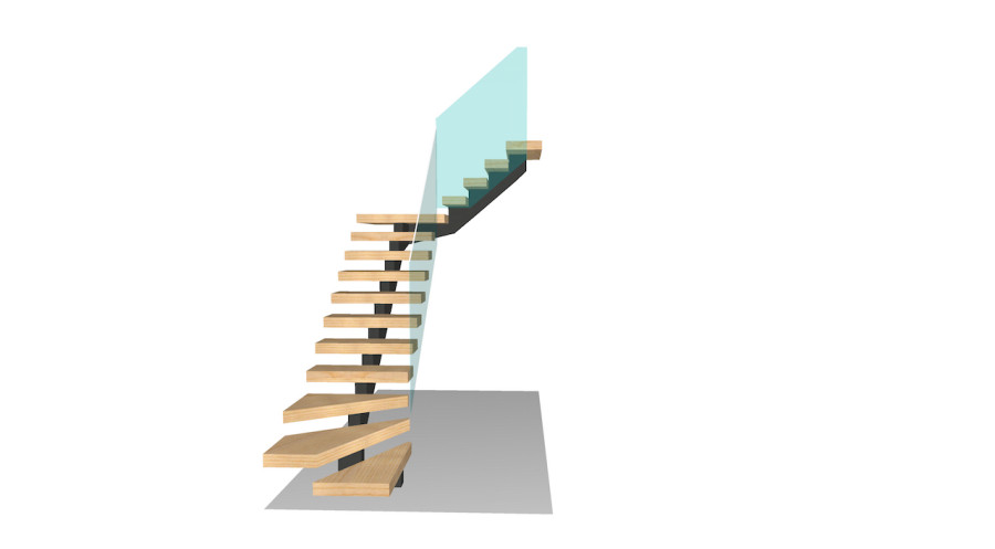 A model of what our stairs will look like, including pale timber treads and an ironsand coloured steel stringer