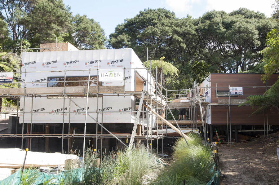 Connected! Garrick walking across the bridge between the two pods.