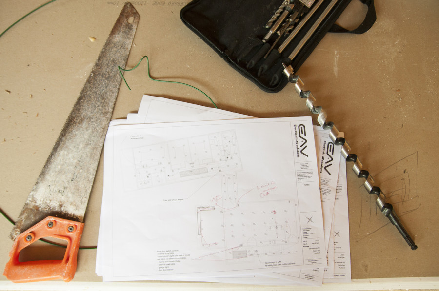 Our lighting plans drawn up by Matt at EAV. The red lines show we haven't changed our minds too much!