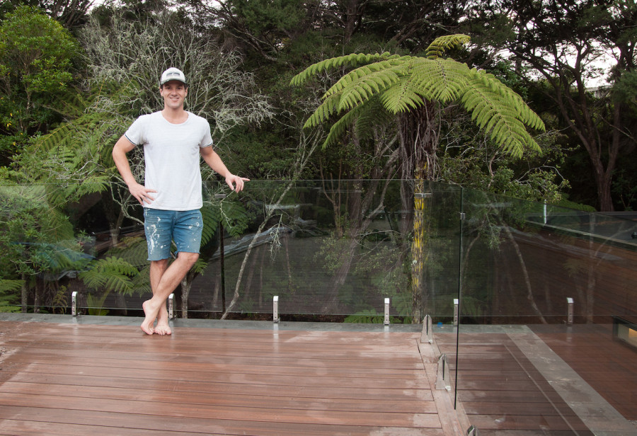 Soaking in the views from our roof top deck where we have top fixed the Glass Vice clamps onto our floating deck